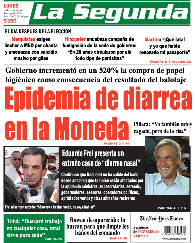 Portada de La Segunda del 18 de enero de 2010